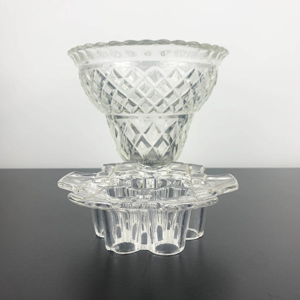 Crown Crystal Art Deco Glass Vase with Flower Frog