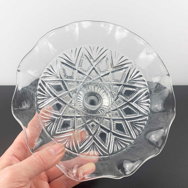 Davidson Glass small footed pedestal bowl with ruffle rim c.1897