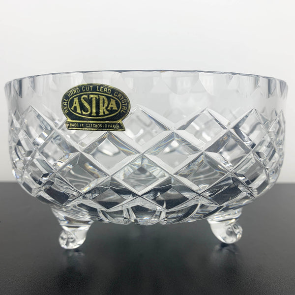Astra Crystal Diamond Cut Tri Foot Bowl
