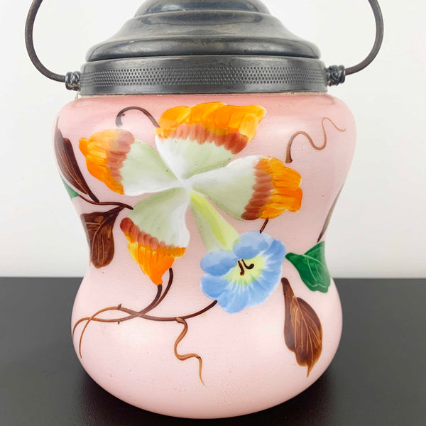 Antique Austrian pink satin glass biscuit barrel