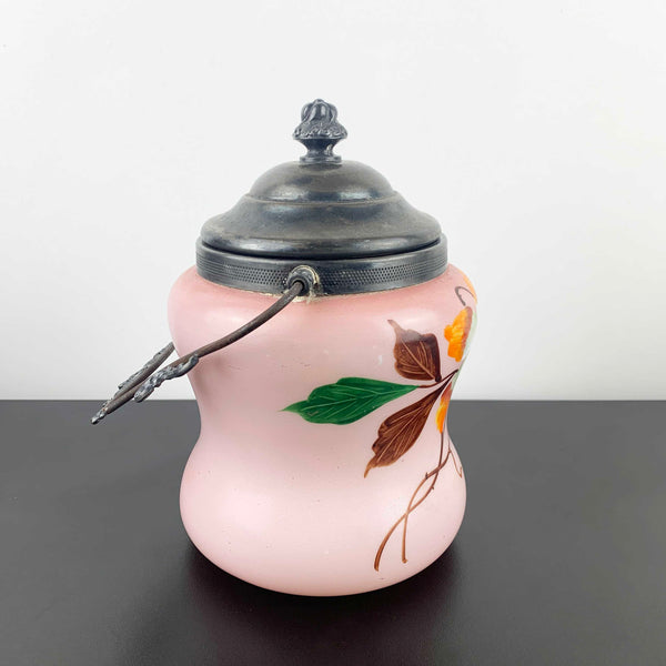 Antique Austrian pink satin glass biscuit barrel