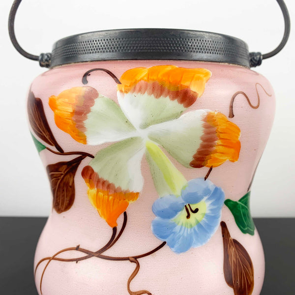 Antique Austrian pink satin glass biscuit barrel