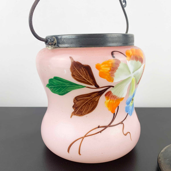 Antique Austrian pink satin glass biscuit barrel