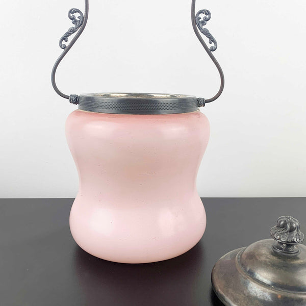 Antique Austrian pink satin glass biscuit barrel