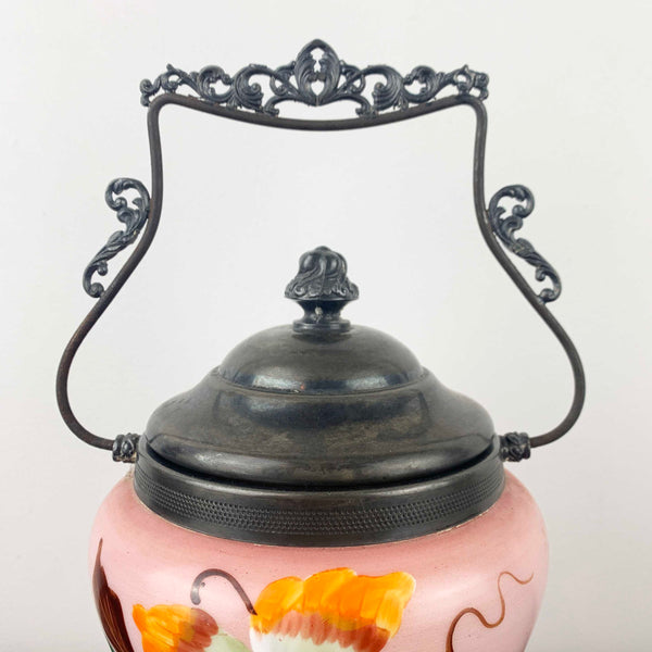 Antique Austrian pink satin glass biscuit barrel