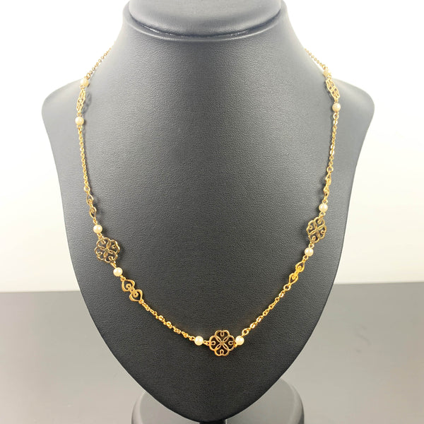 Avon vintage gold filigree and faux pearl necklace