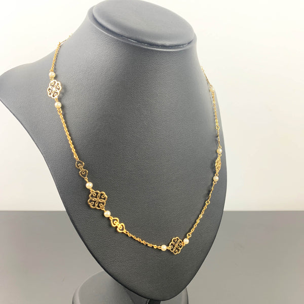 Avon vintage gold filigree and faux pearl necklace