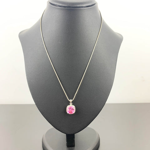 Avon 1980's pink square set rhinestone pendant necklace