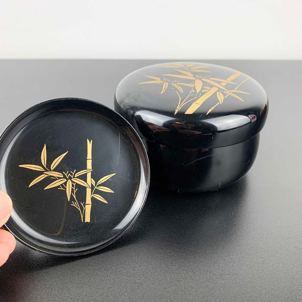 Asian lacquerware style coasters in lidded container - Set of 6