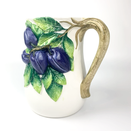 Bassano Italy Juice Pitcher Majolica Style with plums