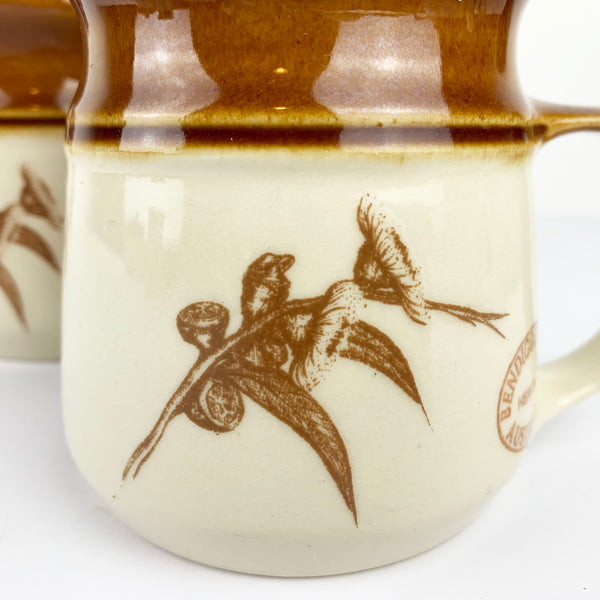 Gum leaf bush design on pottery mug