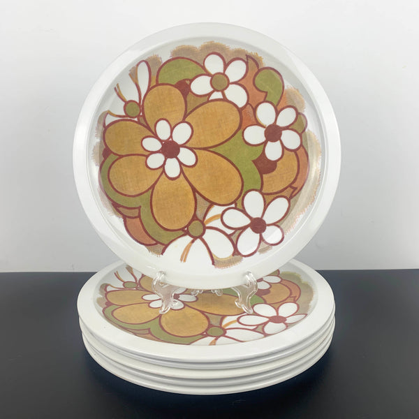 Bessemer melamine floral dinner plates - rare beige colourway