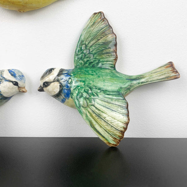 Beswick 'Blue Tit' flying bird wall plaques - Rare set of 3
