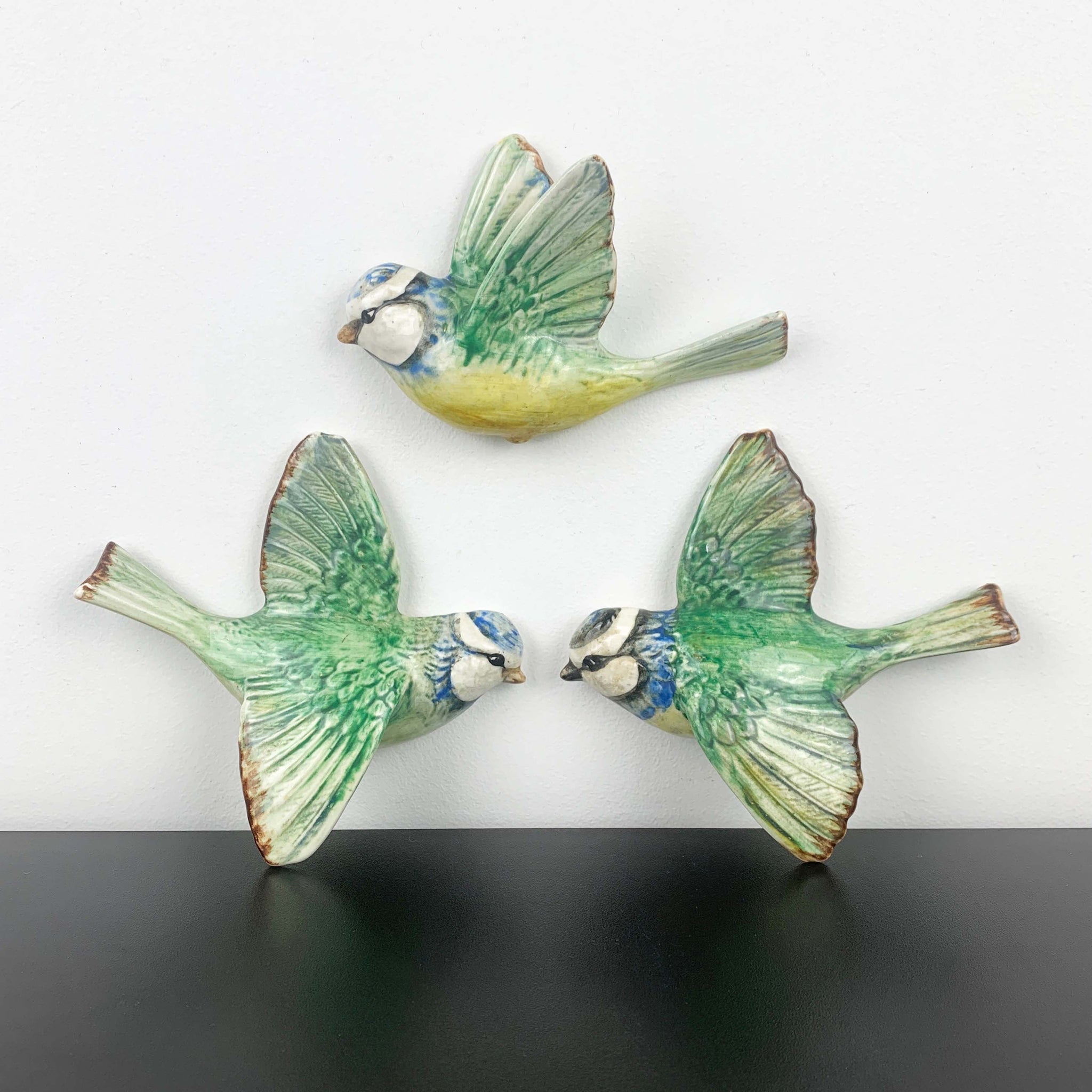 Beswick 'Blue Tit' flying bird wall plaques - Rare set of 3