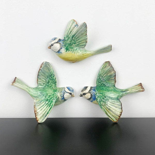 Beswick 'Blue Tit' flying bird wall plaques - Rare set of 3