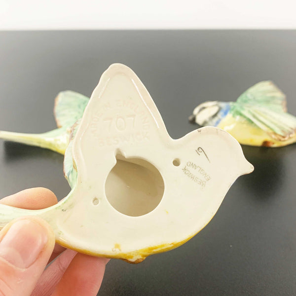 Beswick 'Blue Tit' flying bird wall plaques - Rare set of 3