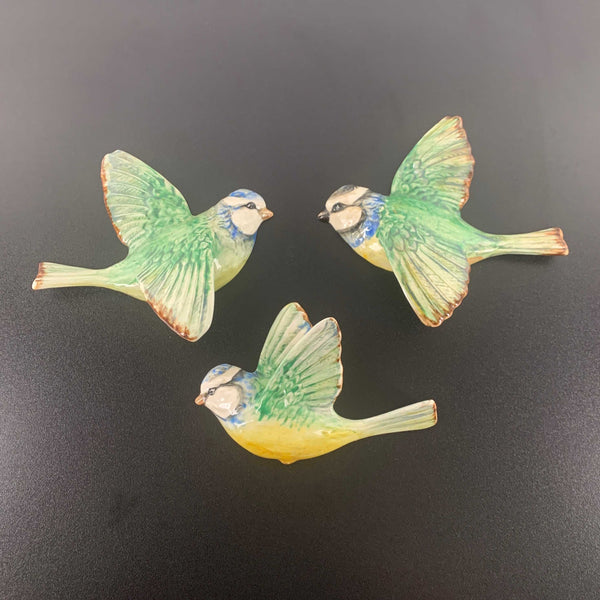 Beswick 'Blue Tit' flying bird wall plaques - Rare set of 3