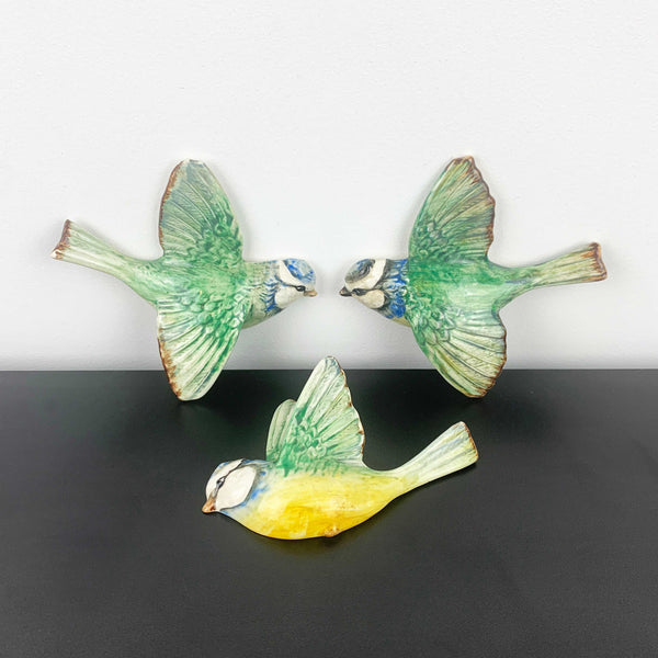 Beswick 'Blue Tit' flying bird wall plaques - Rare set of 3