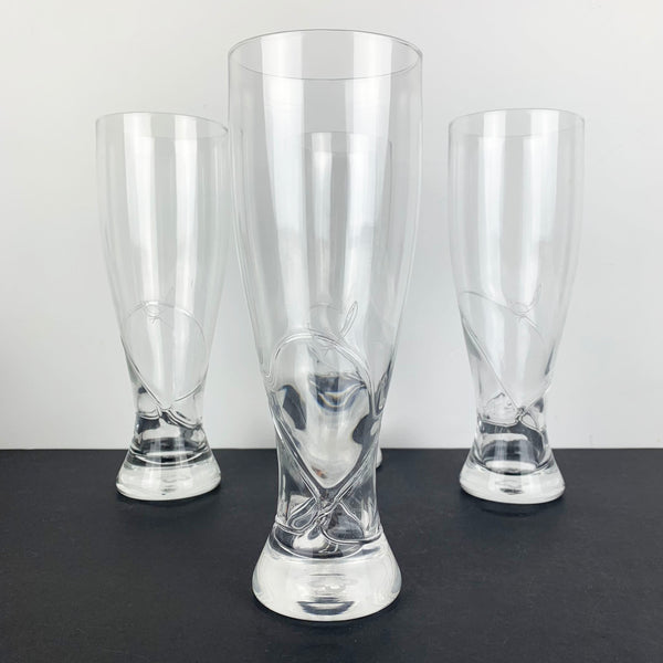 Set of 4 vintage beer glasses with unique glass detail
