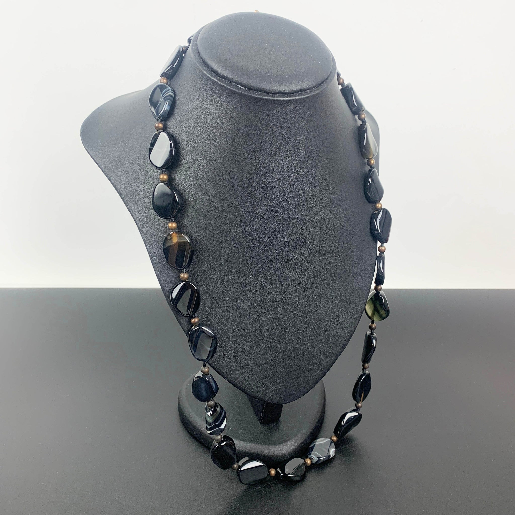 Black brown agate beaded necklace