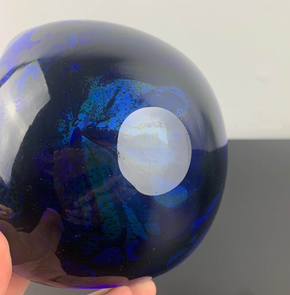 Murano blue art glass bowl with multi coloured interior