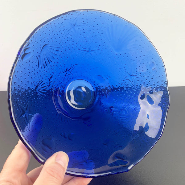 Cobalt blue embossed seashell glass bowl