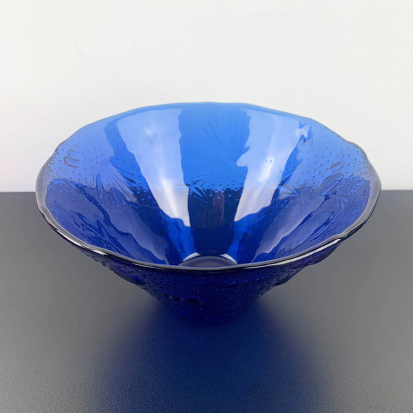 Cobalt blue embossed seashell glass bowl