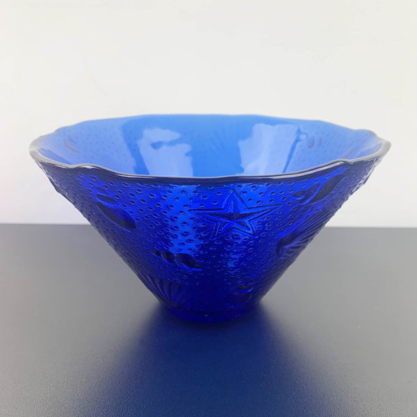 Cobalt blue embossed seashell glass bowl