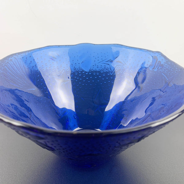 Cobalt blue embossed seashell glass bowl