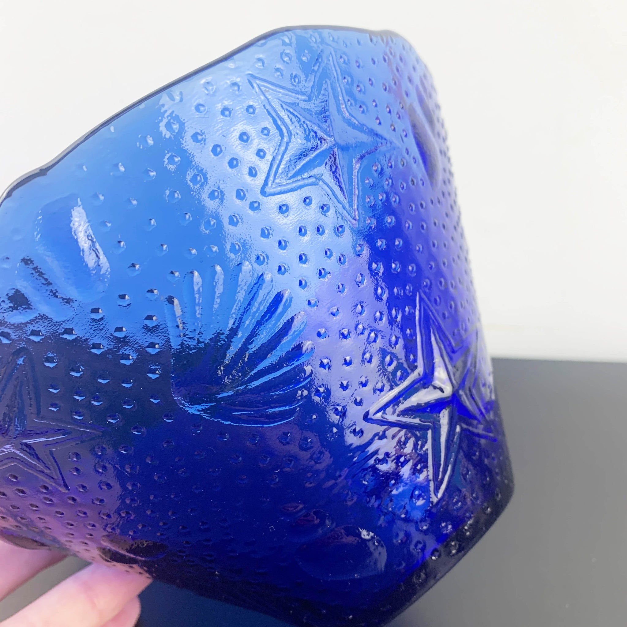 Cobalt blue embossed seashell glass bowl