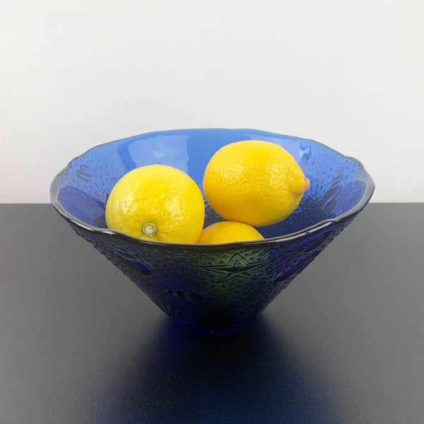 Cobalt blue embossed seashell glass bowl