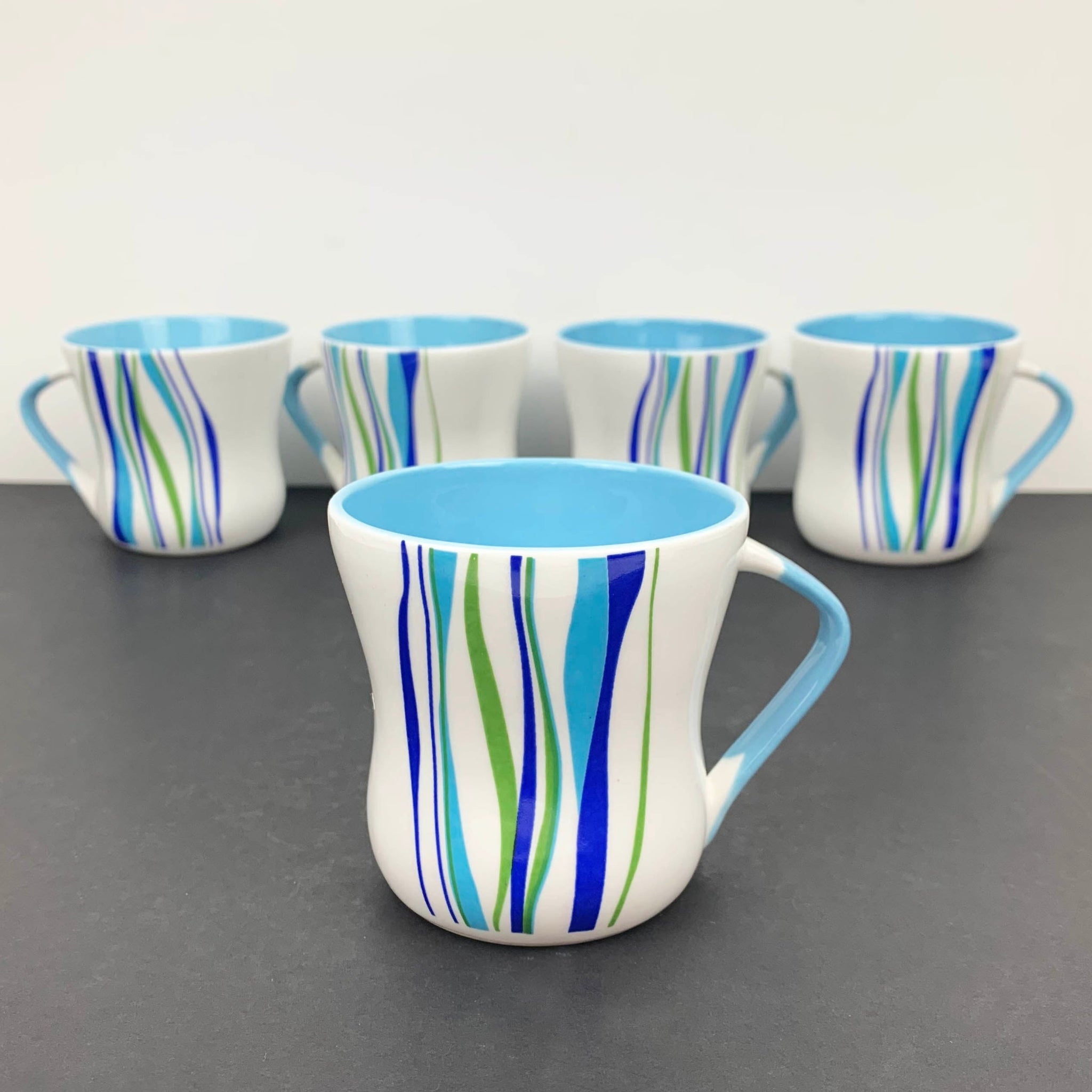 Jaipur fine bone china blue stripe coffee cups - Set of 5