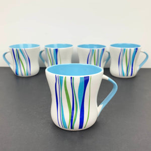 Jaipur fine bone china blue stripe coffee cups - Set of 5