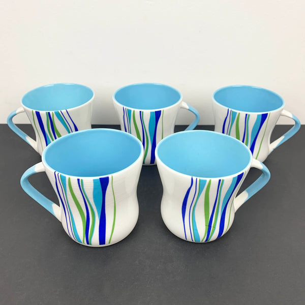 Jaipur fine bone china blue stripe coffee cups - Set of 5
