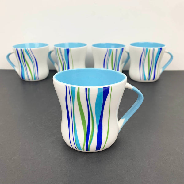 Jaipur fine bone china blue stripe coffee cups - Set of 5