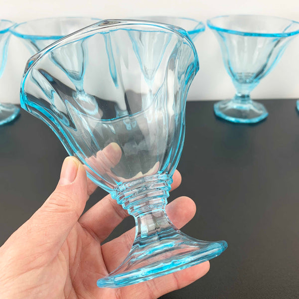 Italian mid century electric blue sundae and dessert glass - Set of 6