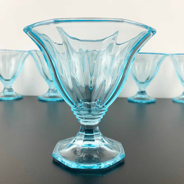 Italian mid century electric blue sundae and dessert glass - Set of 6
