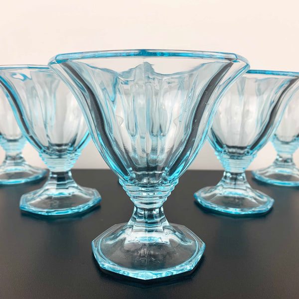 Italian mid century electric blue sundae and dessert glass - Set of 6