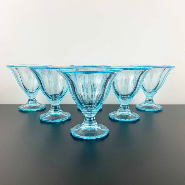 Italian mid century electric blue sundae and dessert glass - Set of 6