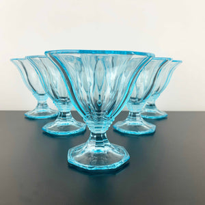 Italian mid century electric blue sundae and dessert glass - Set of 6