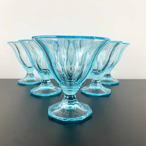 Italian mid century electric blue sundae and dessert glass - Set of 6