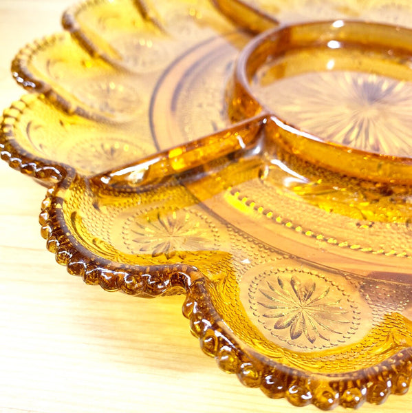 Amber Glass Divided Platter beaded edge detail