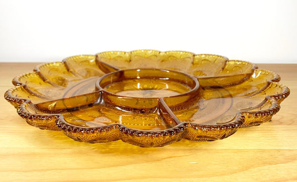 1970's retro Amber Glass Divided Platter