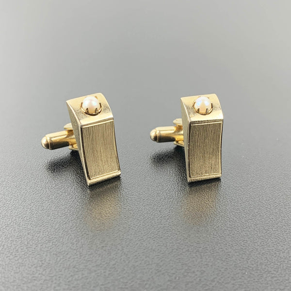 Brushed gold and pearl mid century cuff links