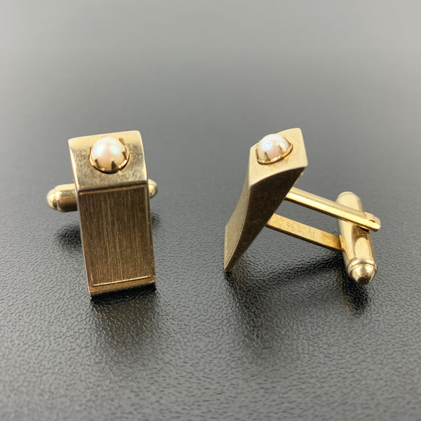 Brushed gold and pearl mid century cuff links