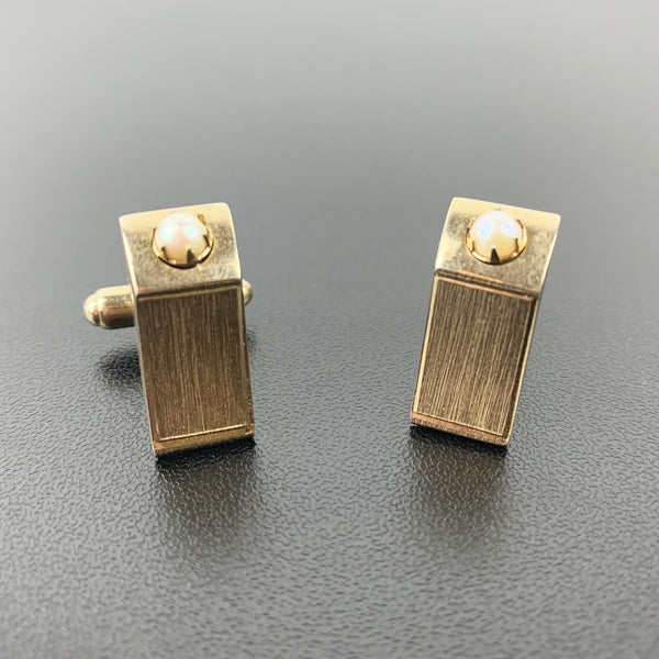 Brushed gold and pearl mid century cuff links