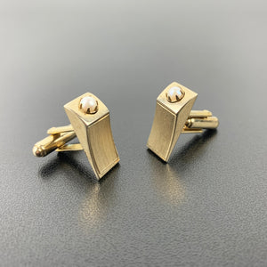 Brushed gold and pearl mid century cuff links
