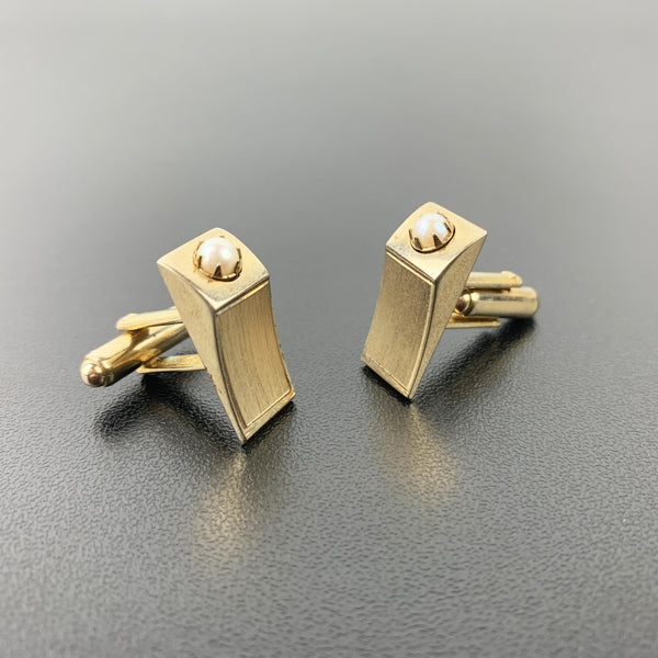 Brushed gold and pearl mid century cuff links