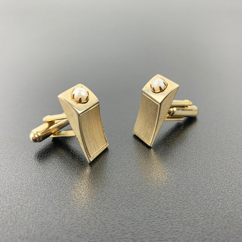 Brushed gold and pearl mid century cuff links