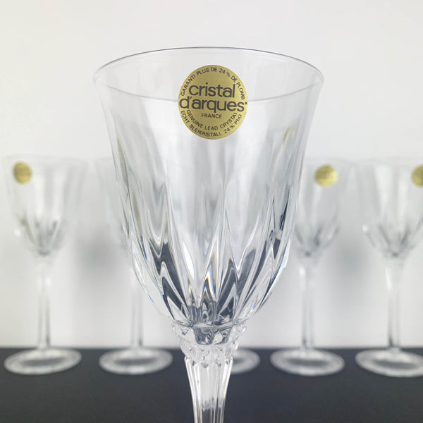 Cristal D'Arques 'Castel' wine glasses with original label